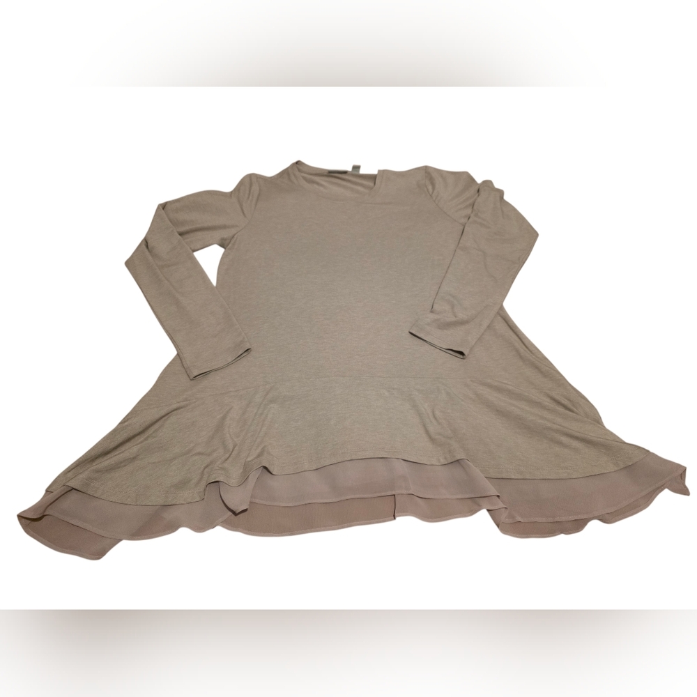 LOGO Lounge by Lori Goldstein Jersey Flowy Knit Top Chiffon Hem Cream Size M